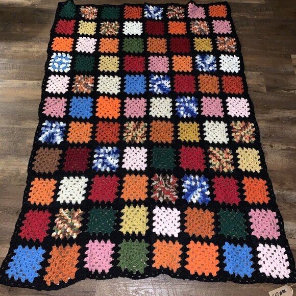 Handmade Other - Vtg GRANNY SQUARE AFGHAN Crochet Cottage Core Throw Blanket 66”x43” T100